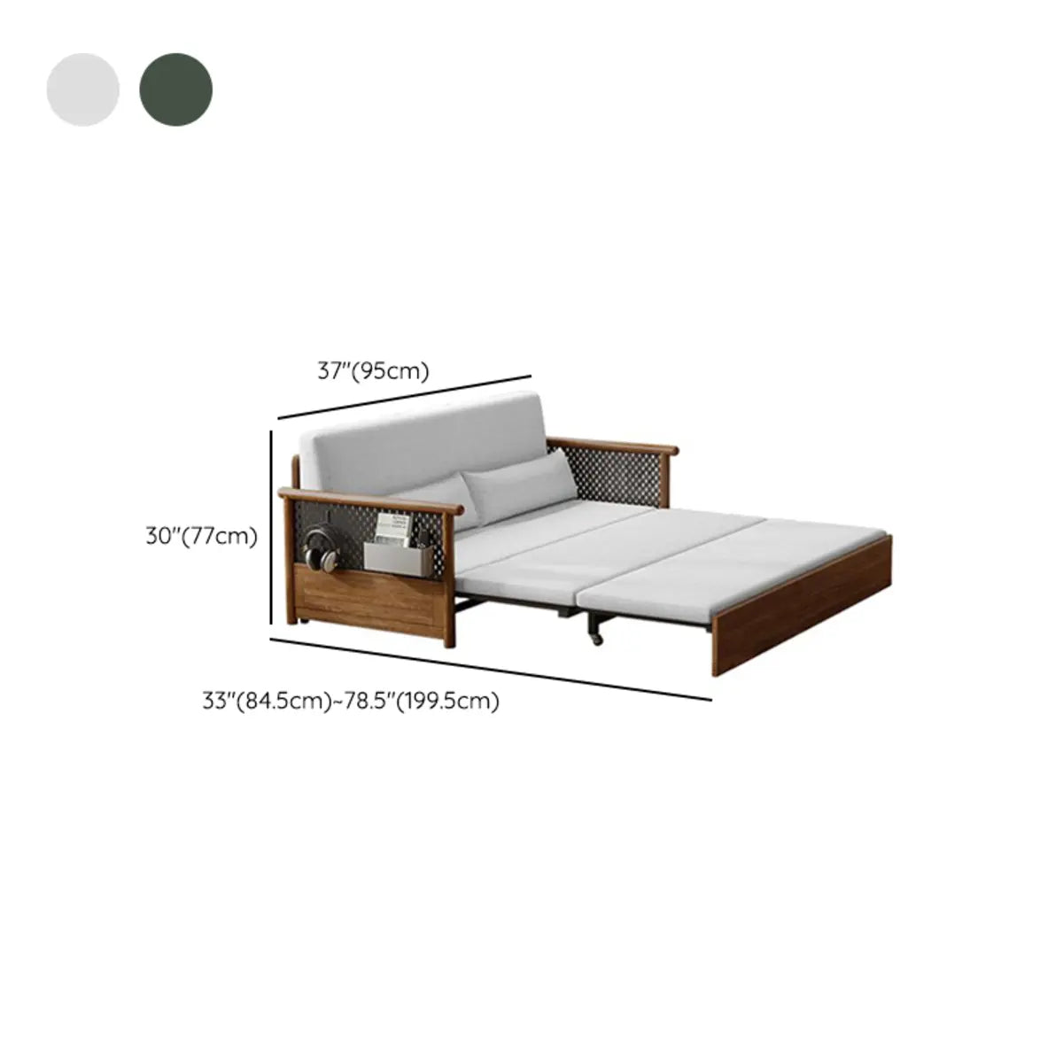 Multi-Function Beige Wood Frame Twin Storage Sofa Bed Futon 