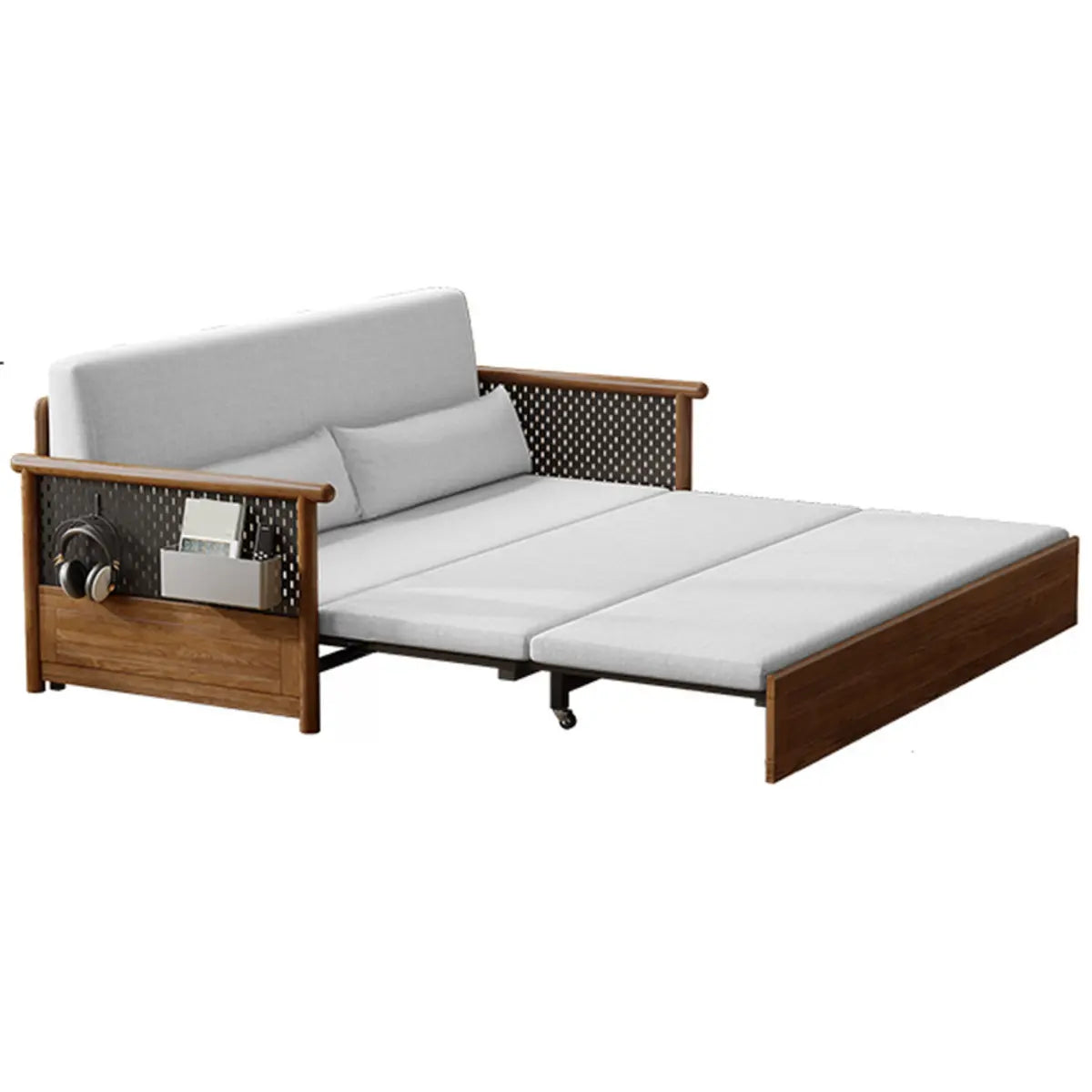 Multi-Function Beige Wood Frame Twin Storage Sofa Bed Futon Image - 2