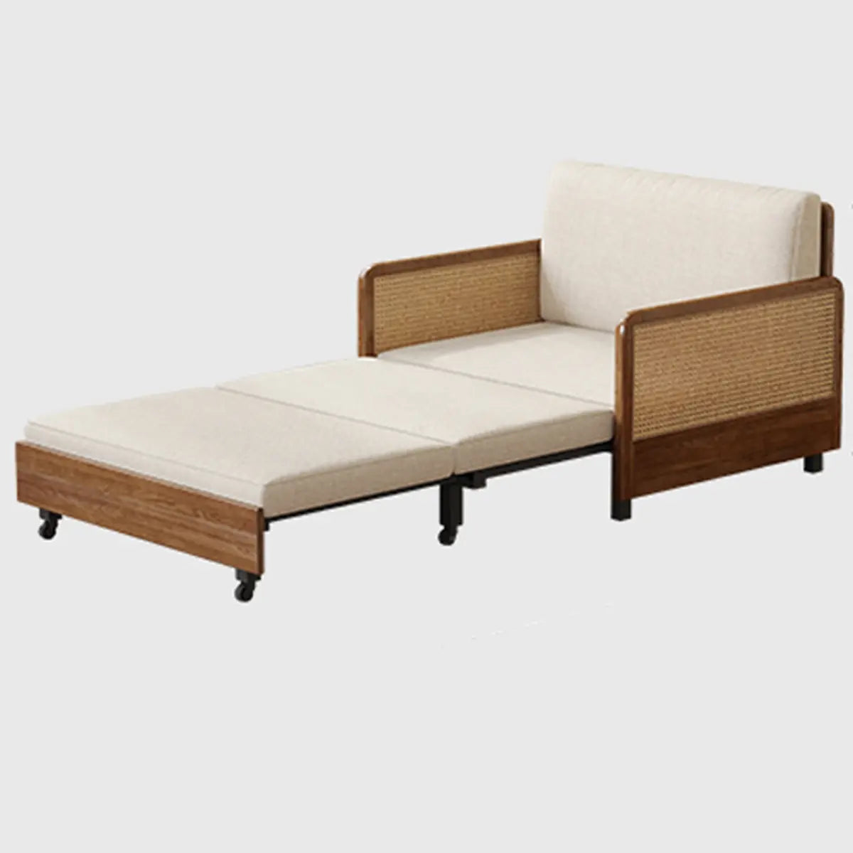 Multi-Function Beige Wood Frame Twin Storage Sofa Bed Futon Image - 5