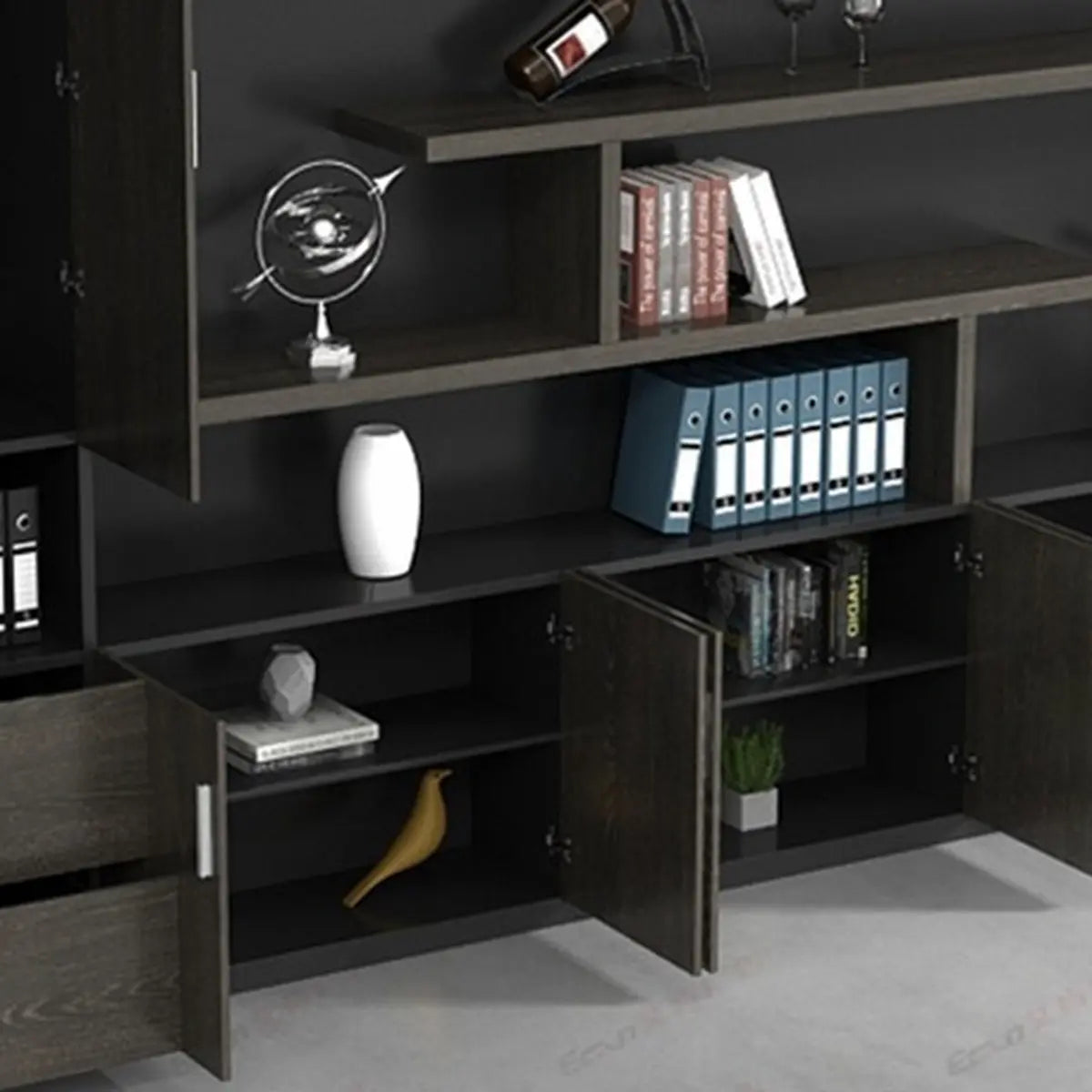 Multi-Function UnLockable Black Wood Office Storage Cabinet Image - 10