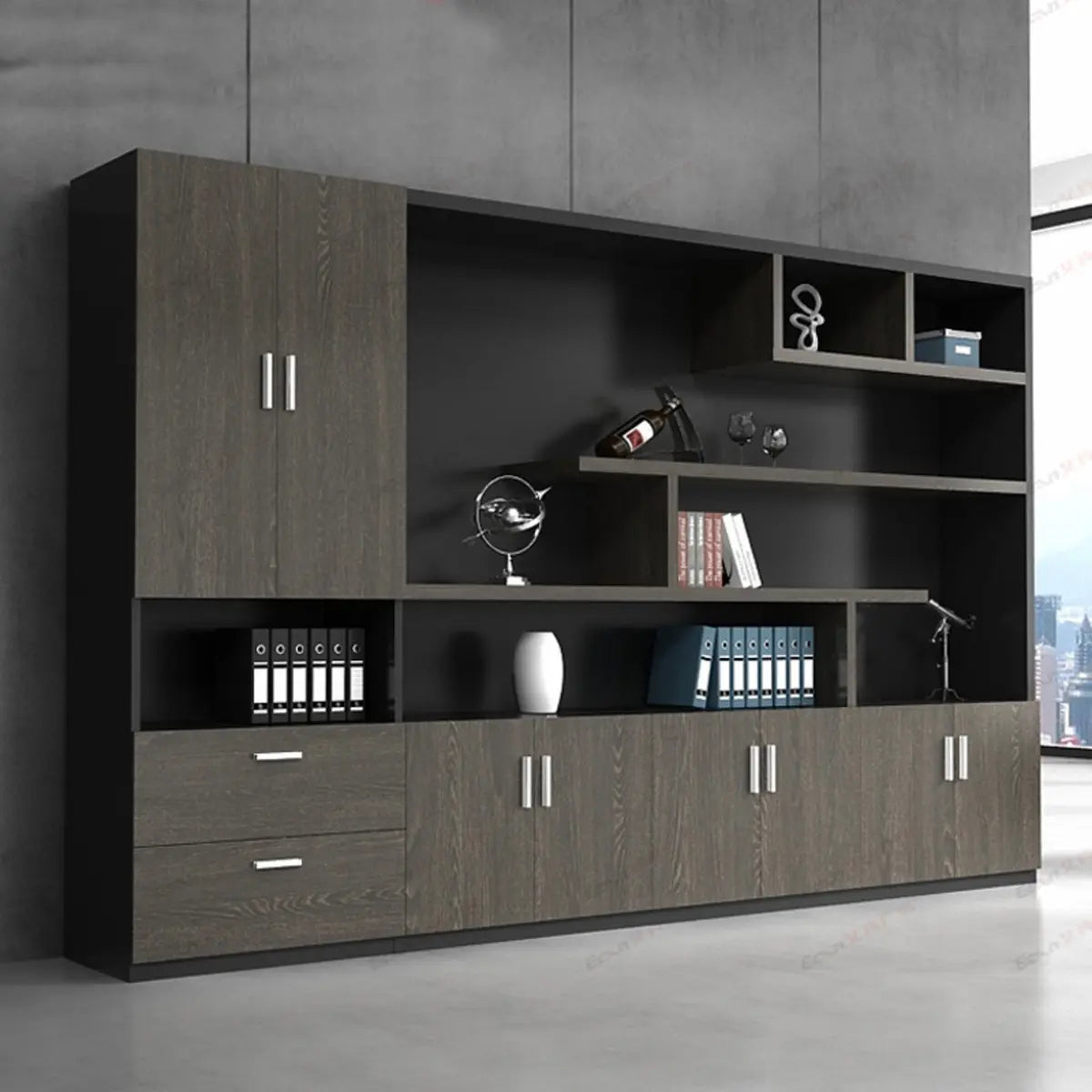 Multi-Function UnLockable Black Wood Office Storage Cabinet Image - 4