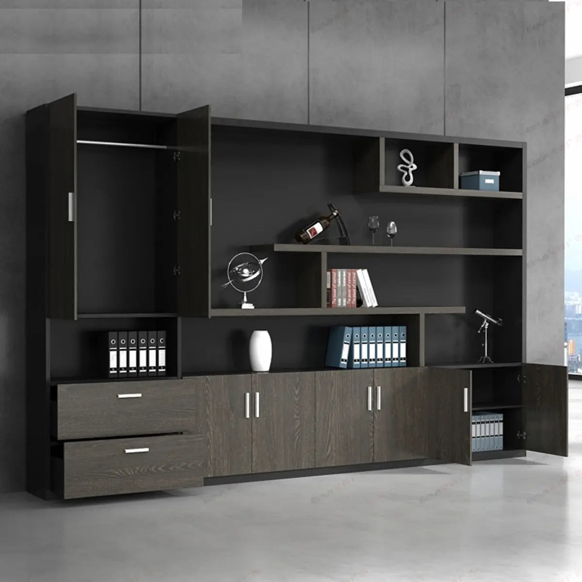 Multi-Function UnLockable Black Wood Office Storage Cabinet Image - 6