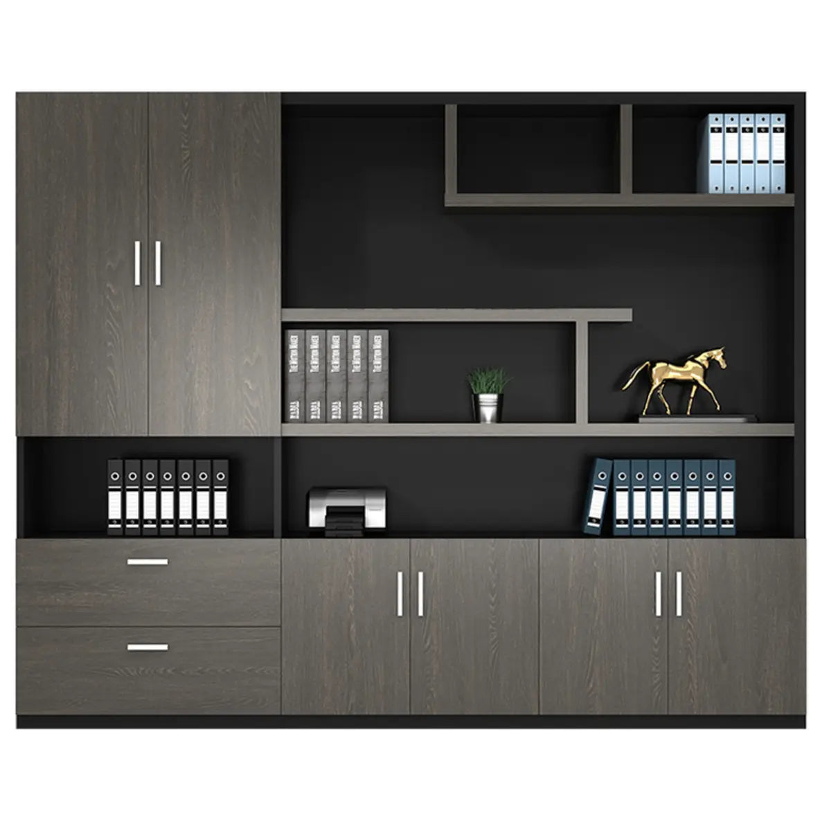 Multi-Function UnLockable Black Wood Office Storage Cabinet Image - 9