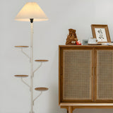 Multi-Functional Pleated Shade Floor Lamp with Shelves Image - 1