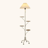 Multi-Functional Pleated Shade Floor Lamp with Shelves Image - 2