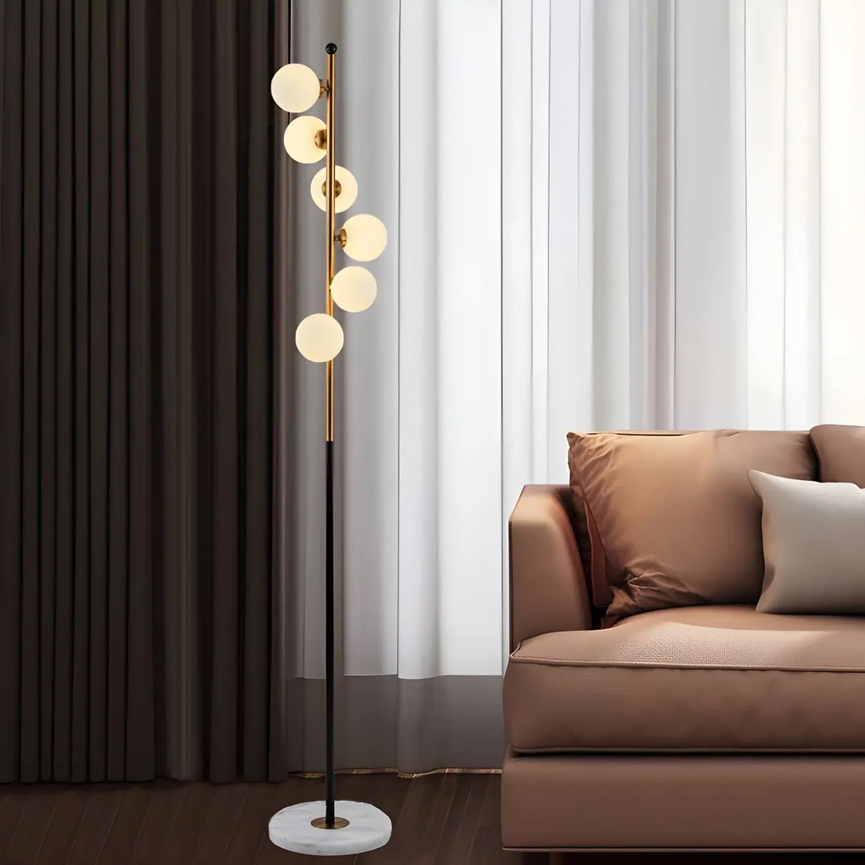 Multi-Light Modern Glass Curved Globe Floor Lamp Image - 3