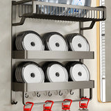 Multi-Tier Grey Metal Bathroom Storage Set with Rack Image - 12