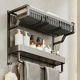 Multi-Tier Grey Metal Bathroom Storage Set with Rack Image - 13