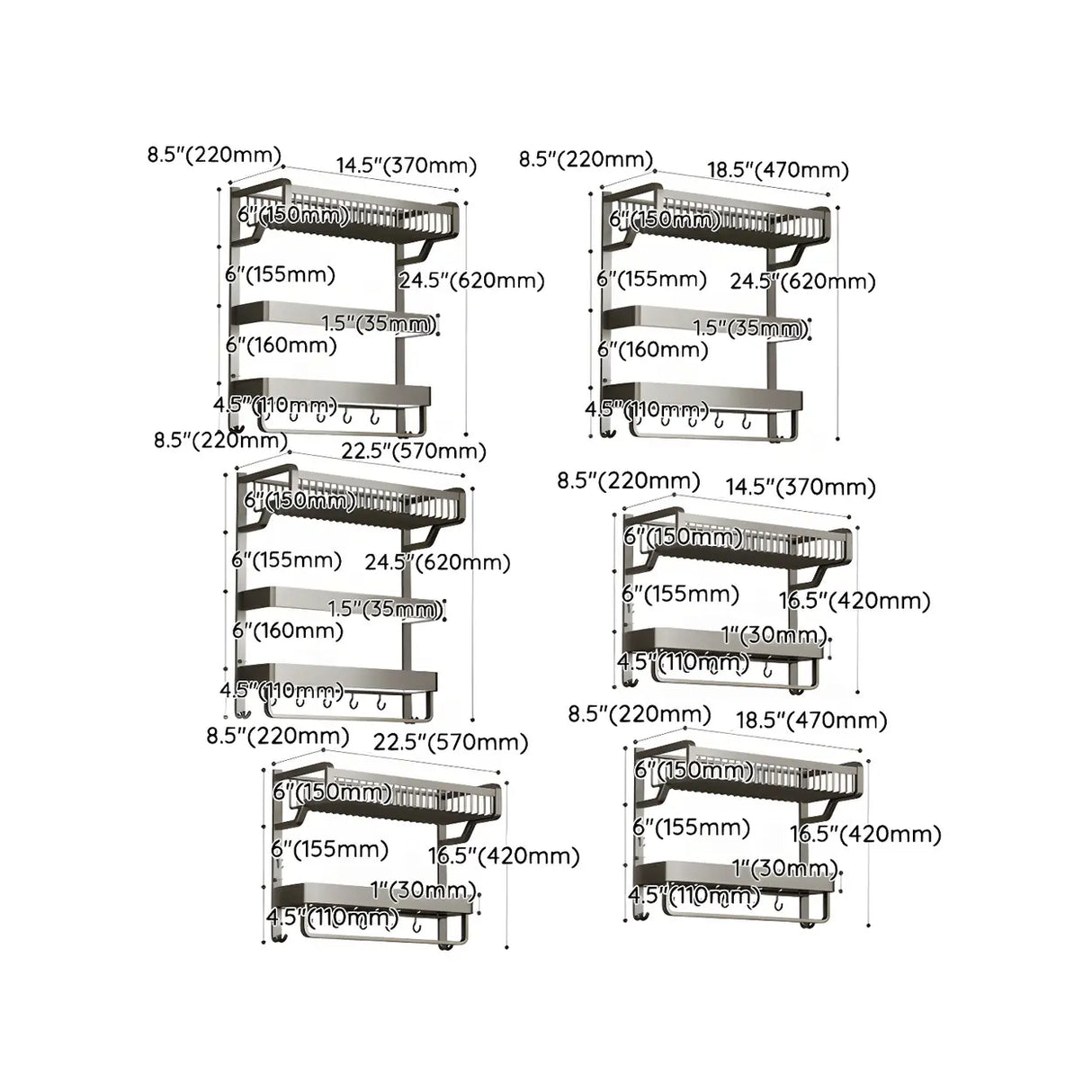 Multi-Tier Grey Metal Bathroom Storage Set with Rack 