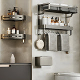 Multi-Tier Grey Metal Bathroom Storage Set with Rack Image - 17