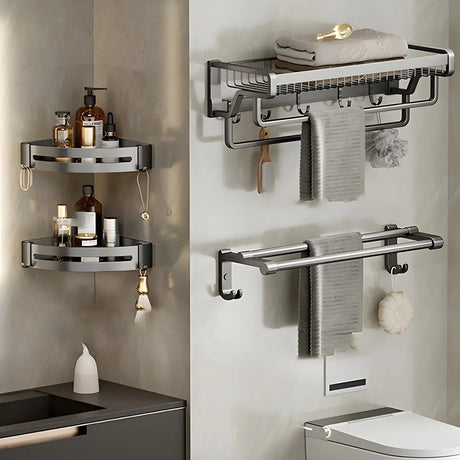 Multi-Tier Grey Metal Bathroom Storage Set with Rack Image - 2