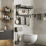 Multi-Tier Grey Metal Bathroom Storage Set with Rack Image - 3