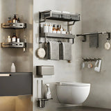 Multi-Tier Grey Metal Bathroom Storage Set with Rack Image - 6