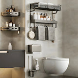 Multi-Tier Grey Metal Bathroom Storage Set with Rack Image - 8