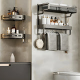 Multi-Tier Grey Metal Bathroom Storage Set with Rack Image - 9