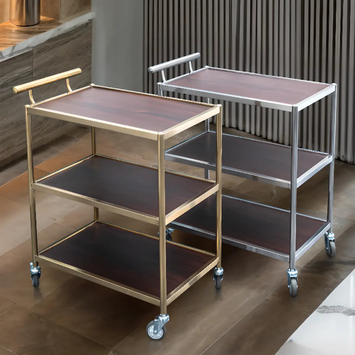 Multi-Tier Portable Metal-Wood Mobile Kitchen Cart Image - 1