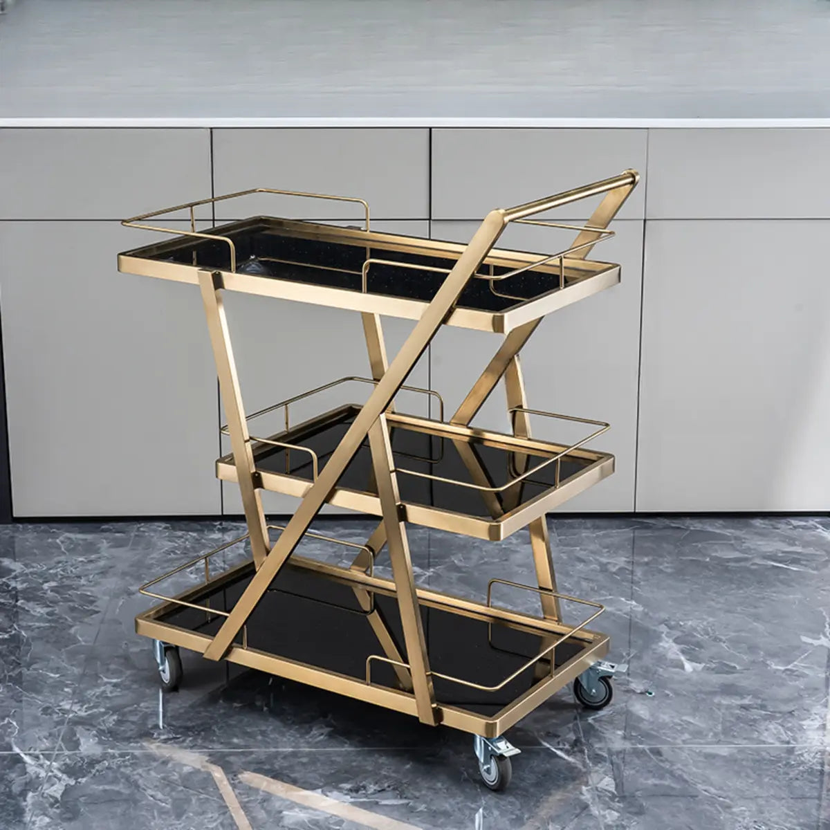 Multi-Tier Portable Metal-Wood Mobile Kitchen Cart Image - 24