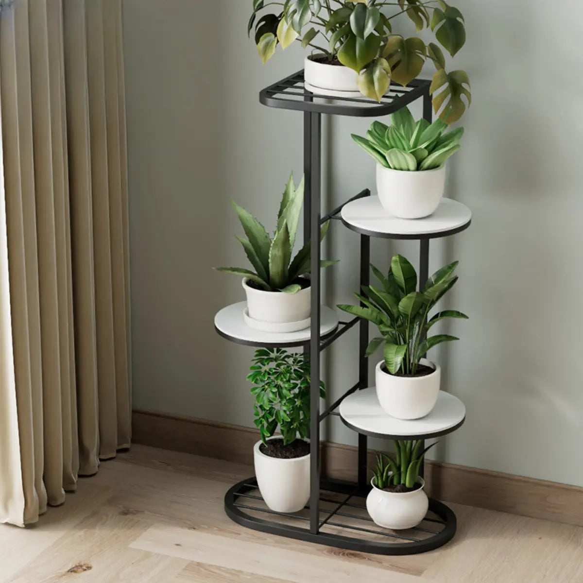 Multi-Tier Round Tray Floor Metal Plant Stand White Image - 18