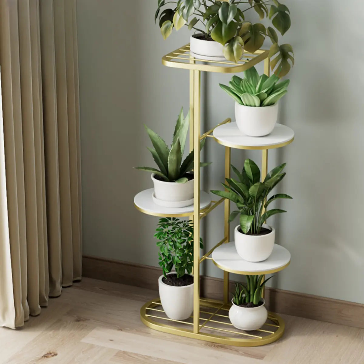 Multi-Tier Round Tray Floor Metal Plant Stand White Image - 23