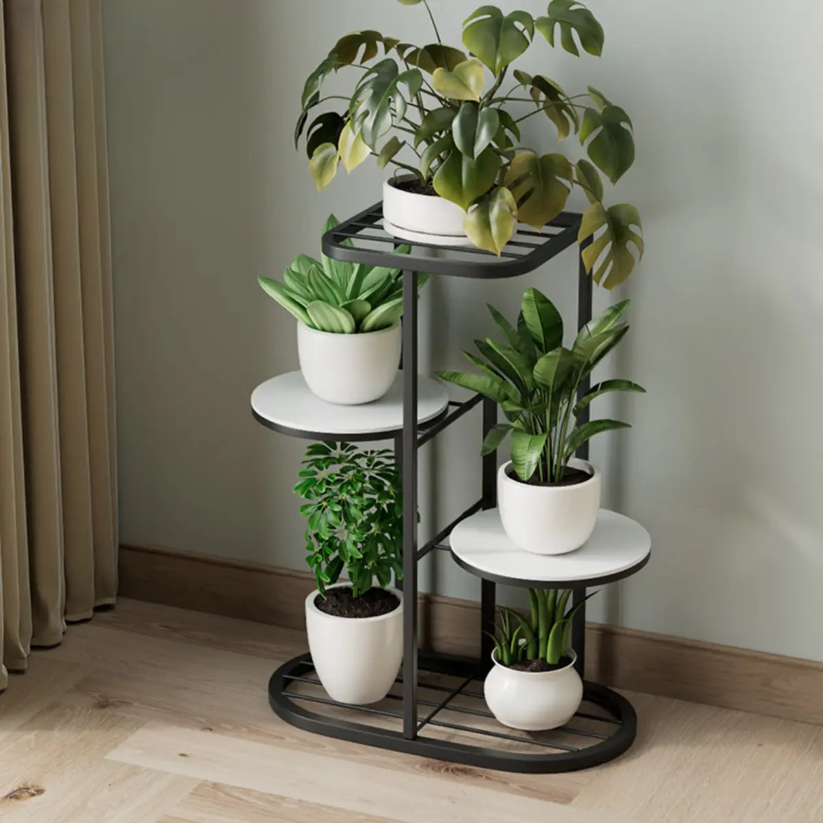 Multi-Tier Round Tray Floor Metal Plant Stand White Image - 25