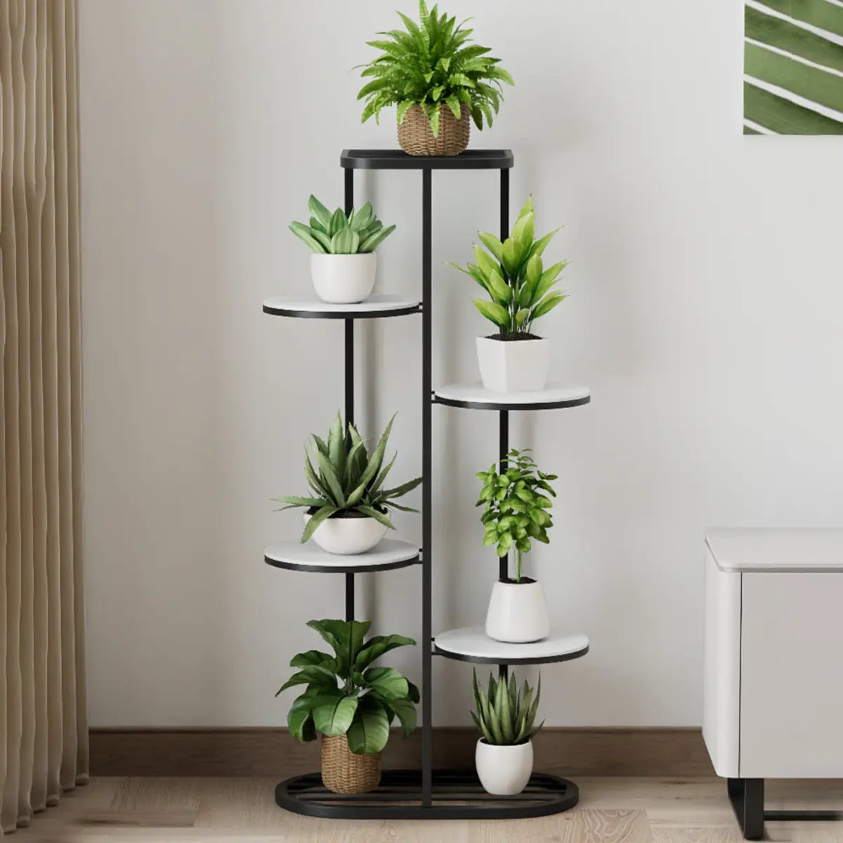 Multi-Tier Round Tray Floor Metal Plant Stand White Image - 4