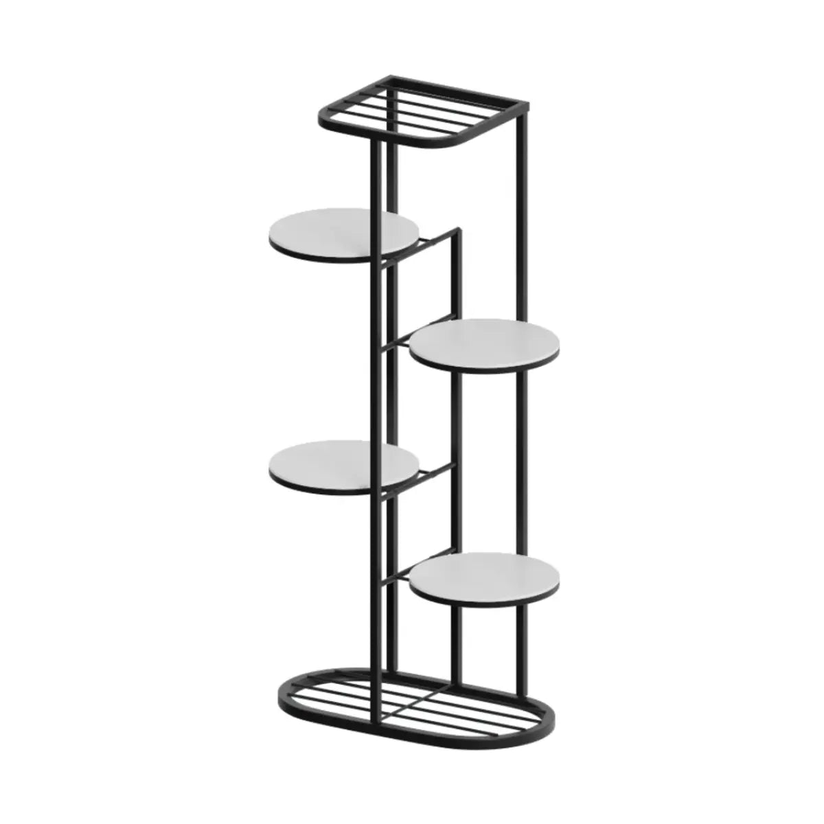 Multi-Tier Round Tray Floor Metal Plant Stand White Image - 6