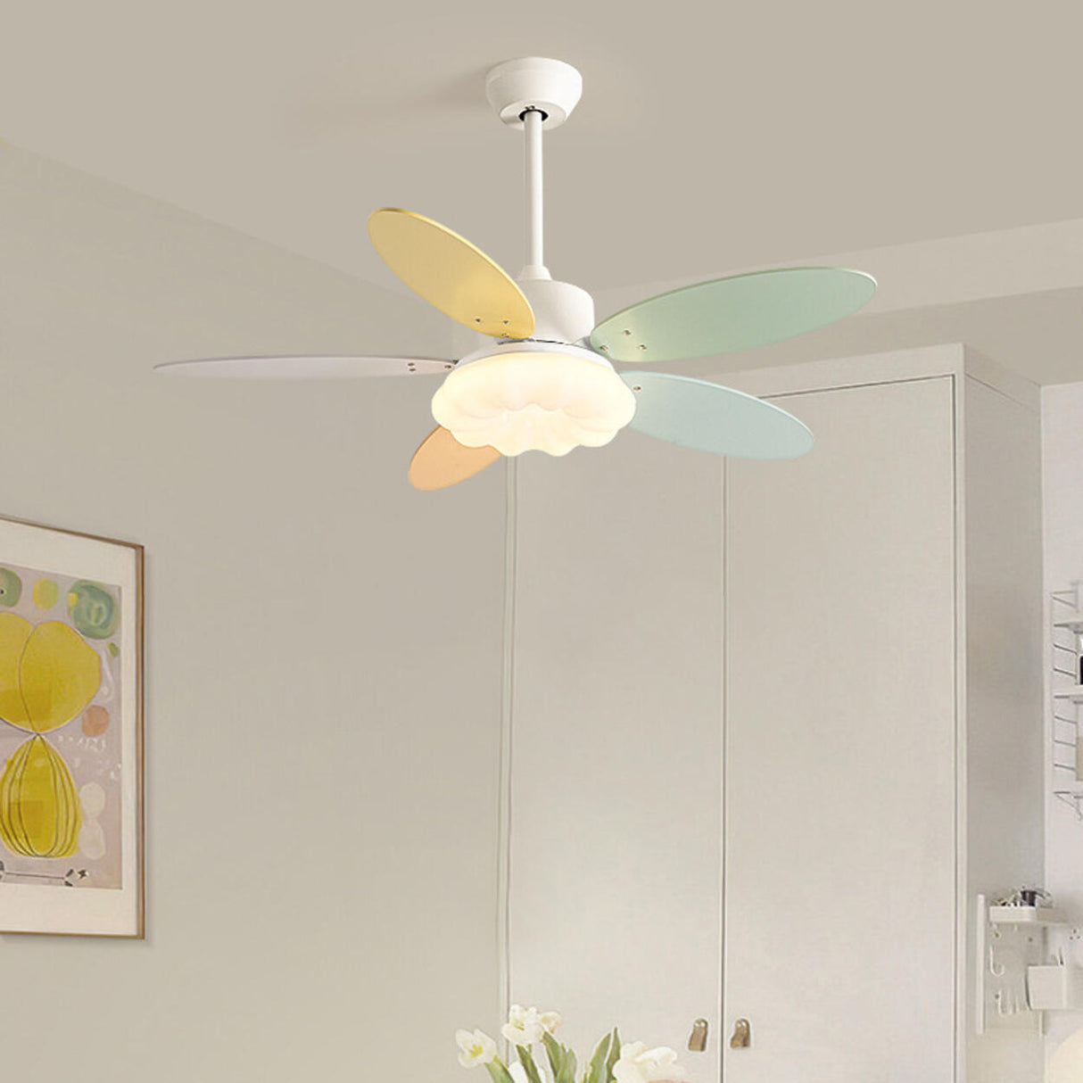 Multicolor 5 Blades Cloud Shade Ceiling Fan with Light Image - 4