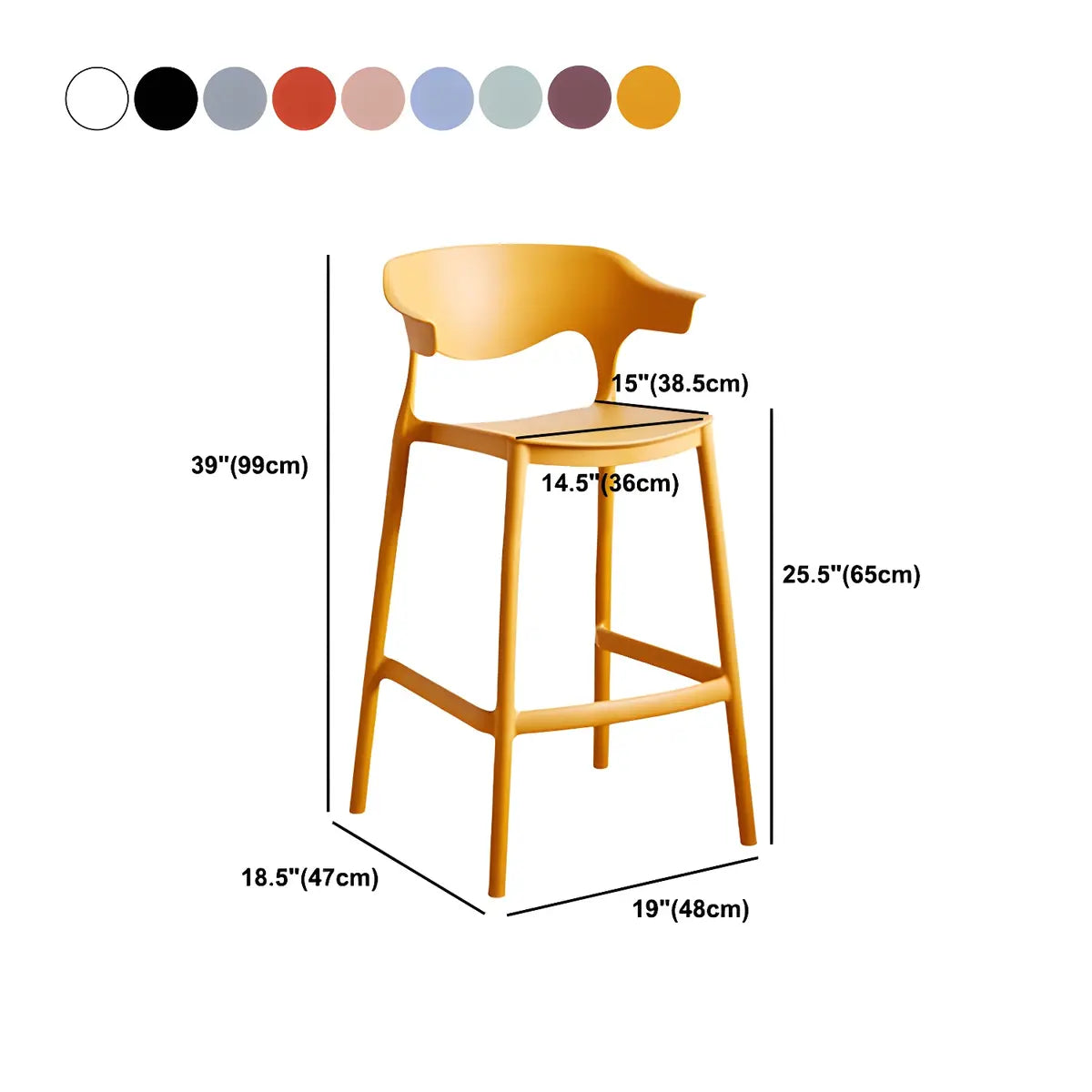 Multicolor Curved Plastic Low Back Bar Stool with Footrest 