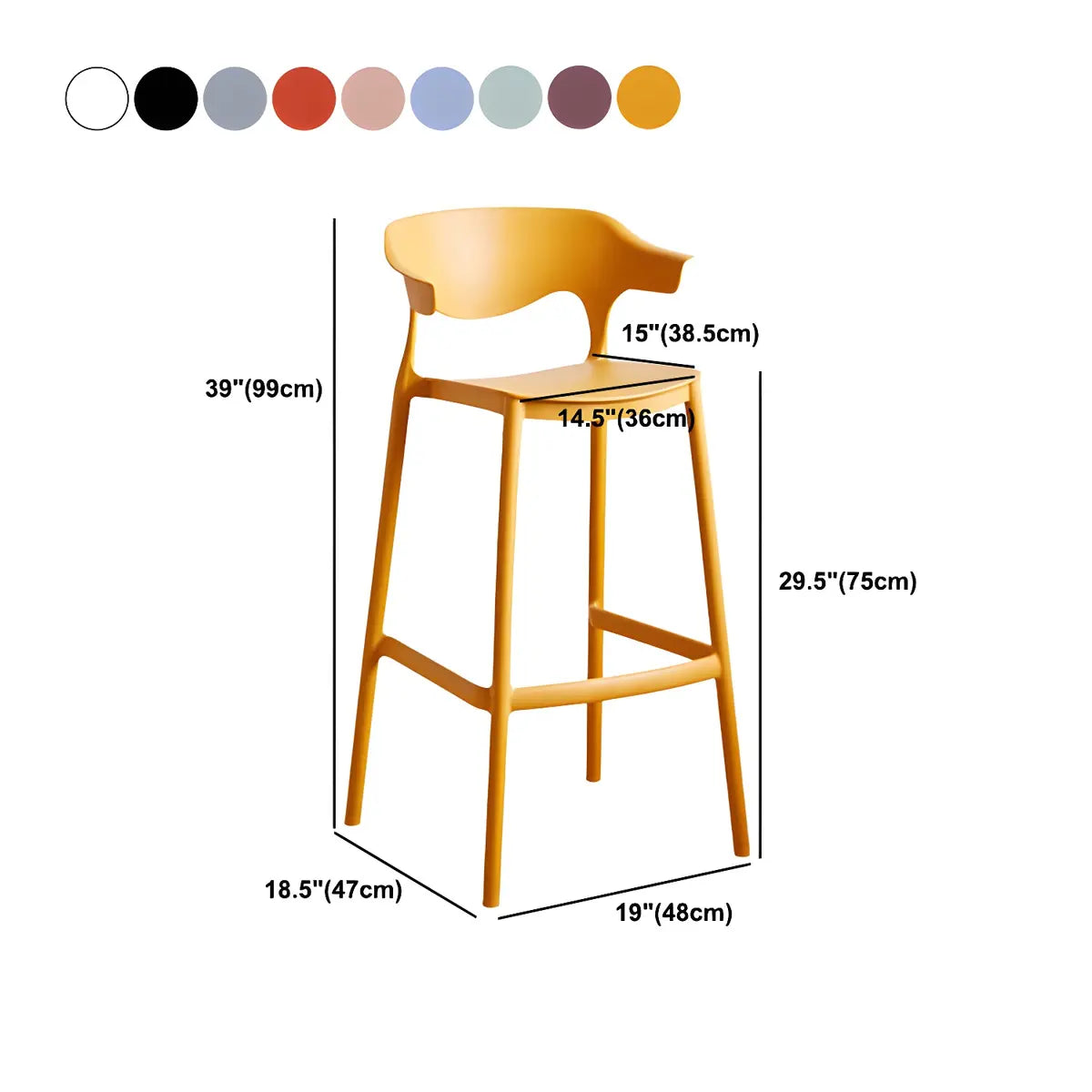 Multicolor Curved Plastic Low Back Bar Stool with Footrest Image - 105