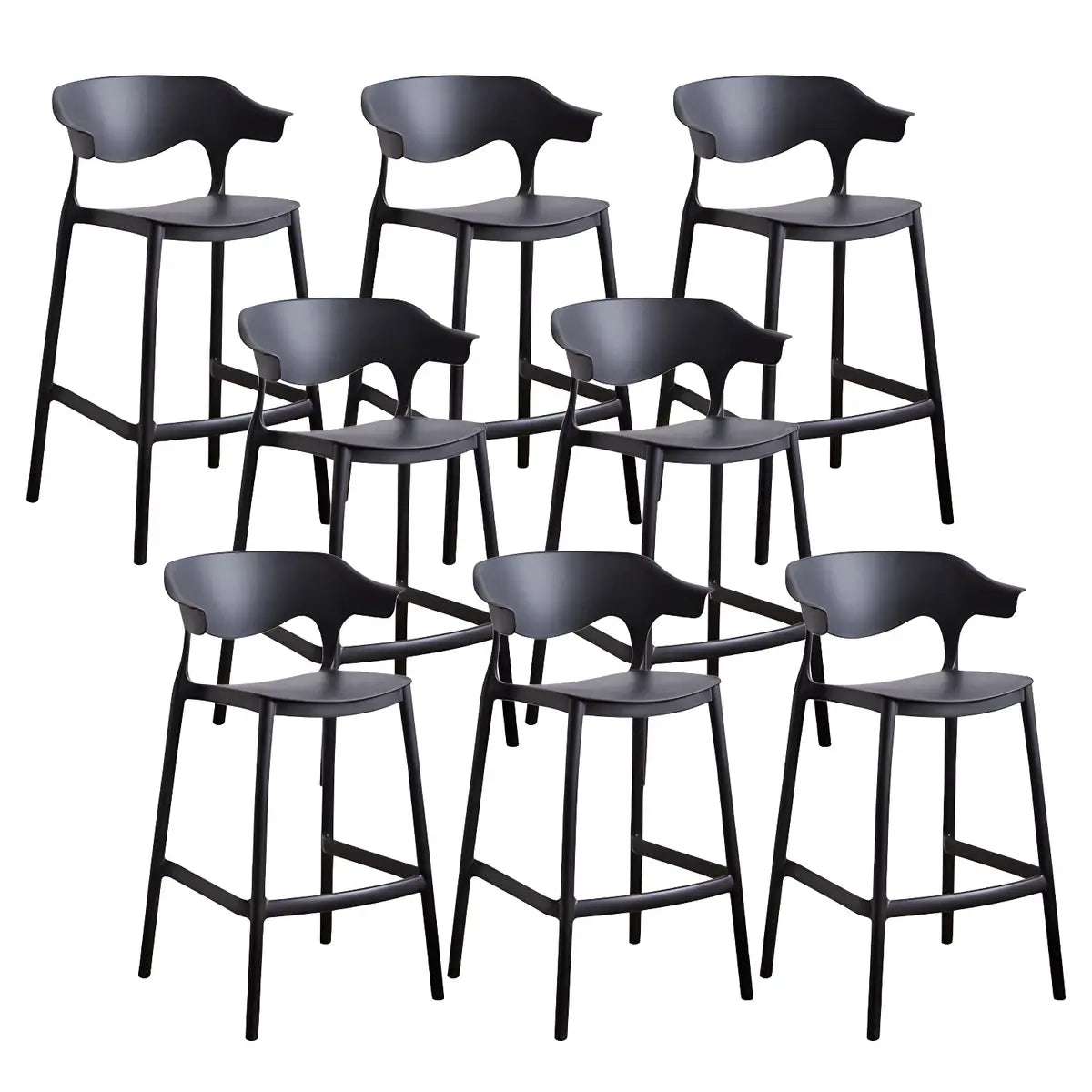 Multicolor Curved Plastic Low Back Bar Stool with Footrest Image - 10