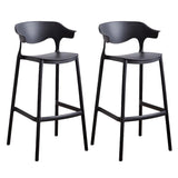 Multicolor Curved Plastic Low Back Bar Stool with Footrest Image - 14