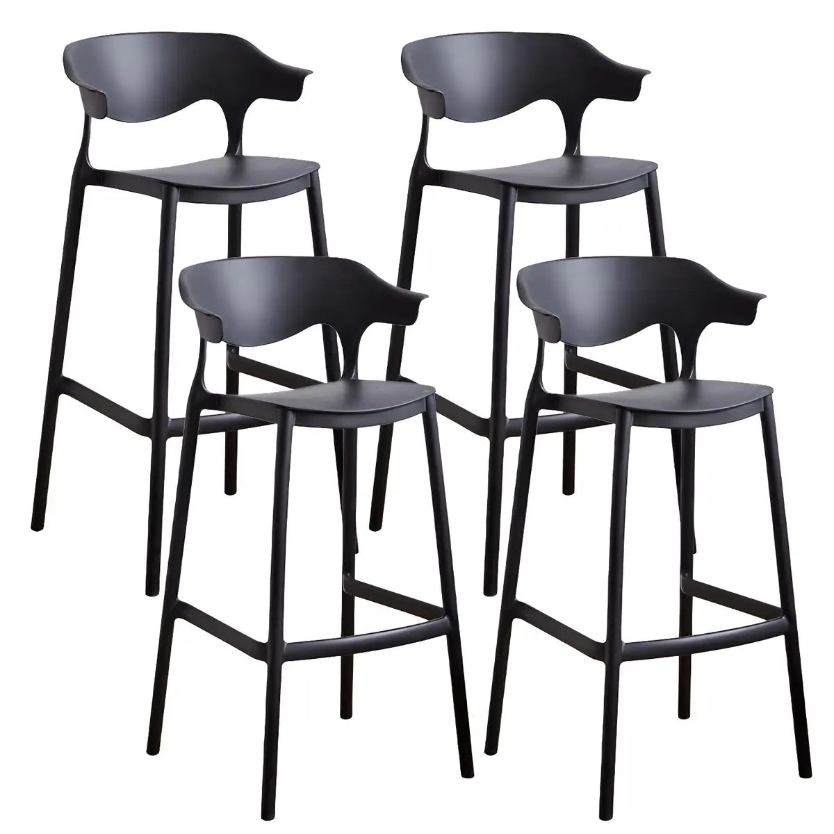 Multicolor Curved Plastic Low Back Bar Stool with Footrest Image - 16