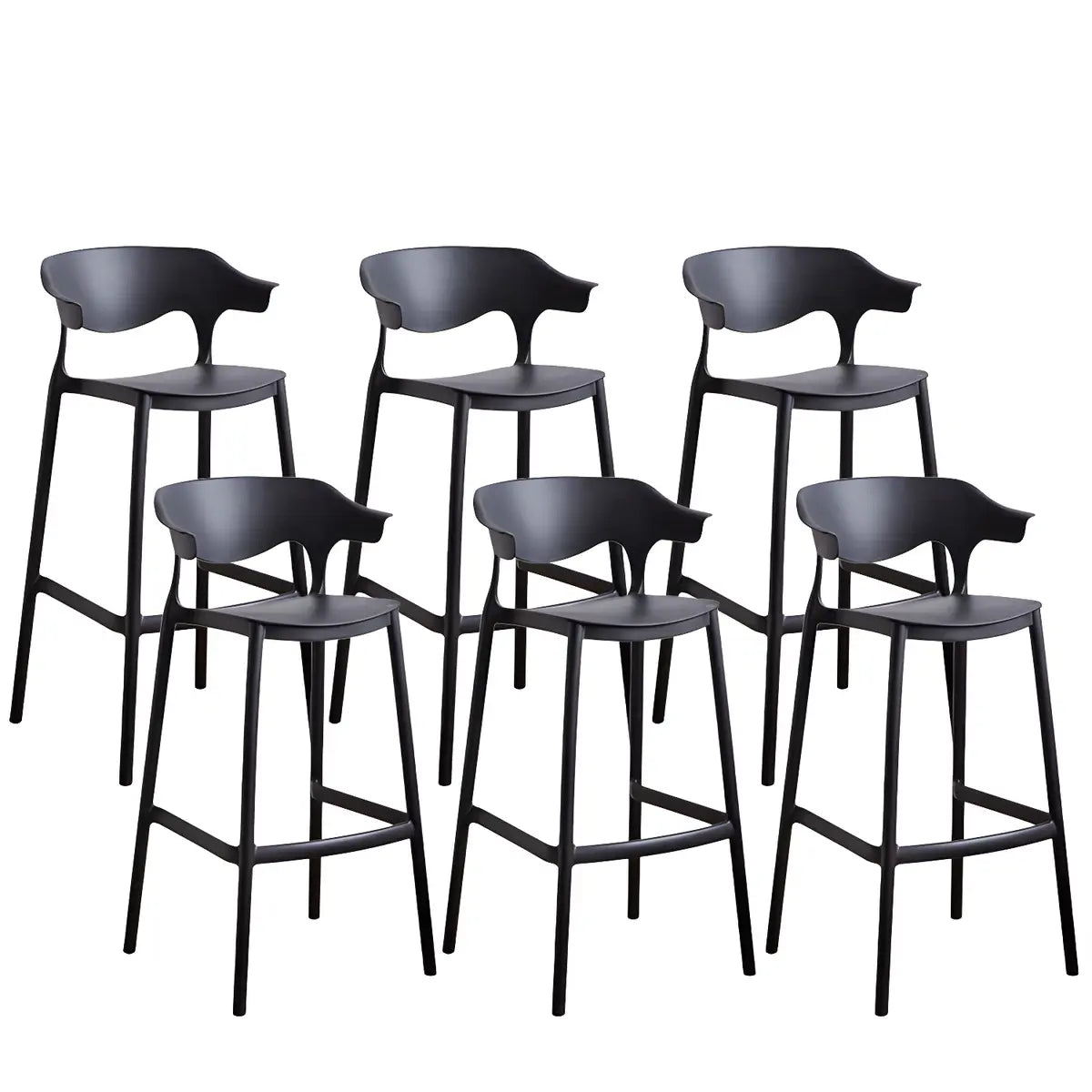 Multicolor Curved Plastic Low Back Bar Stool with Footrest Image - 18