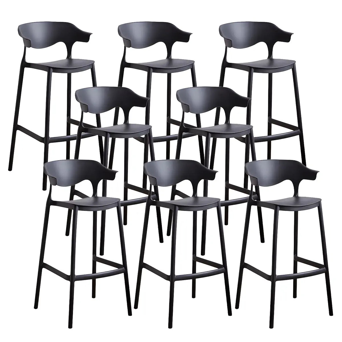 Multicolor Curved Plastic Low Back Bar Stool with Footrest Image - 19