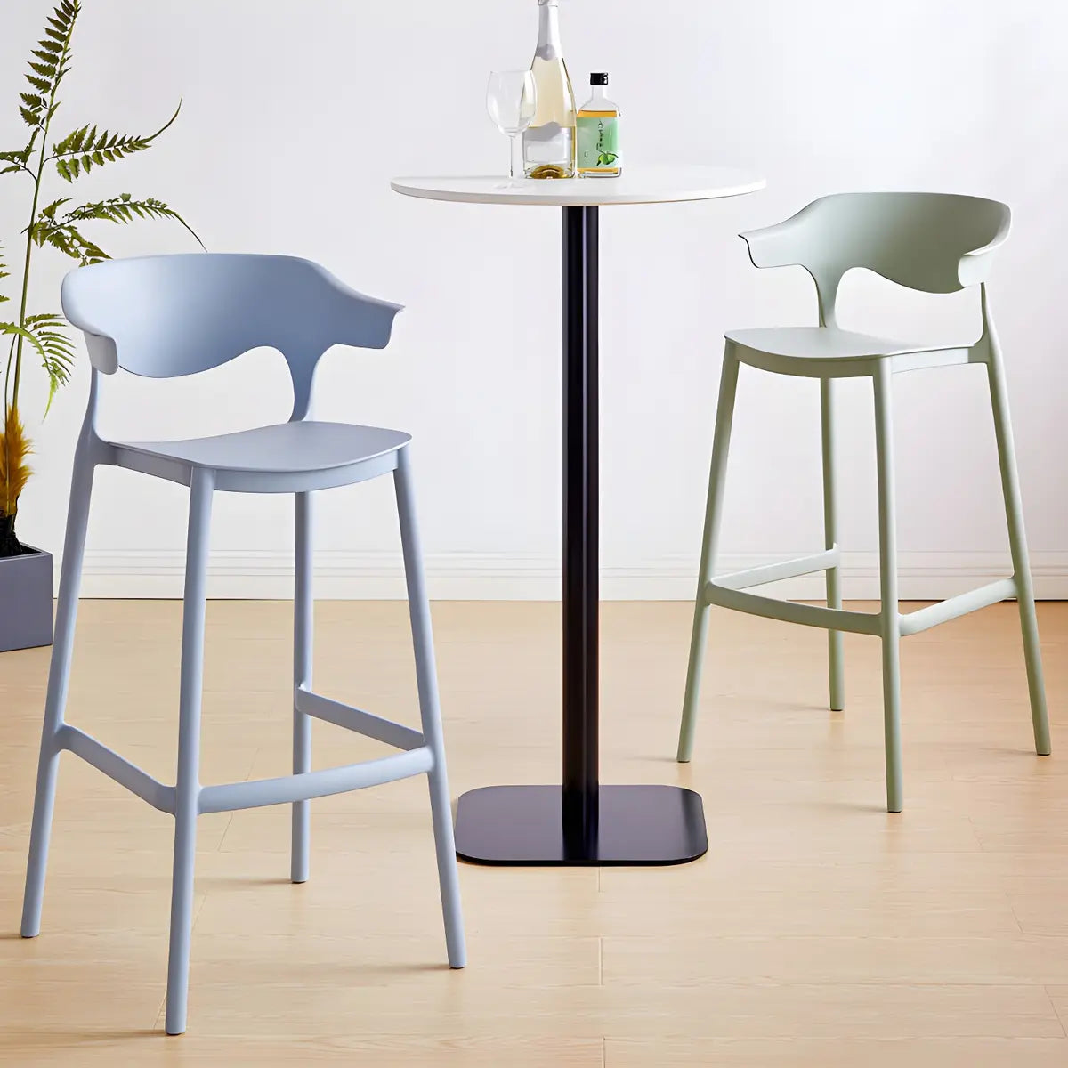 Multicolor Curved Plastic Low Back Bar Stool with Footrest Image - 20