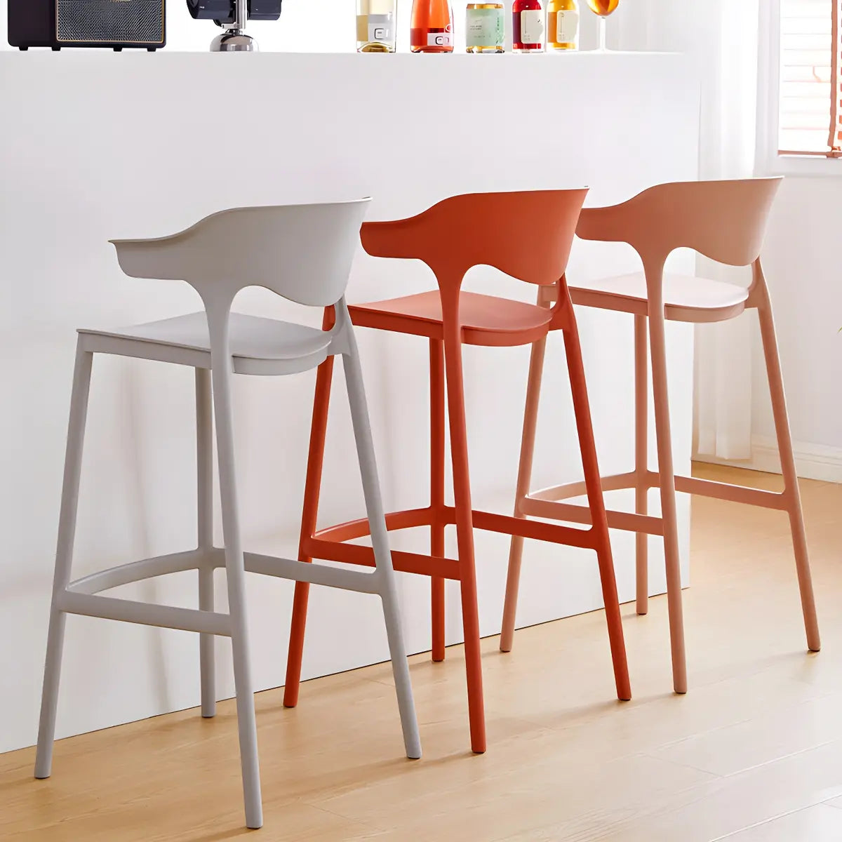 Multicolor Curved Plastic Low Back Bar Stool with Footrest Image - 22