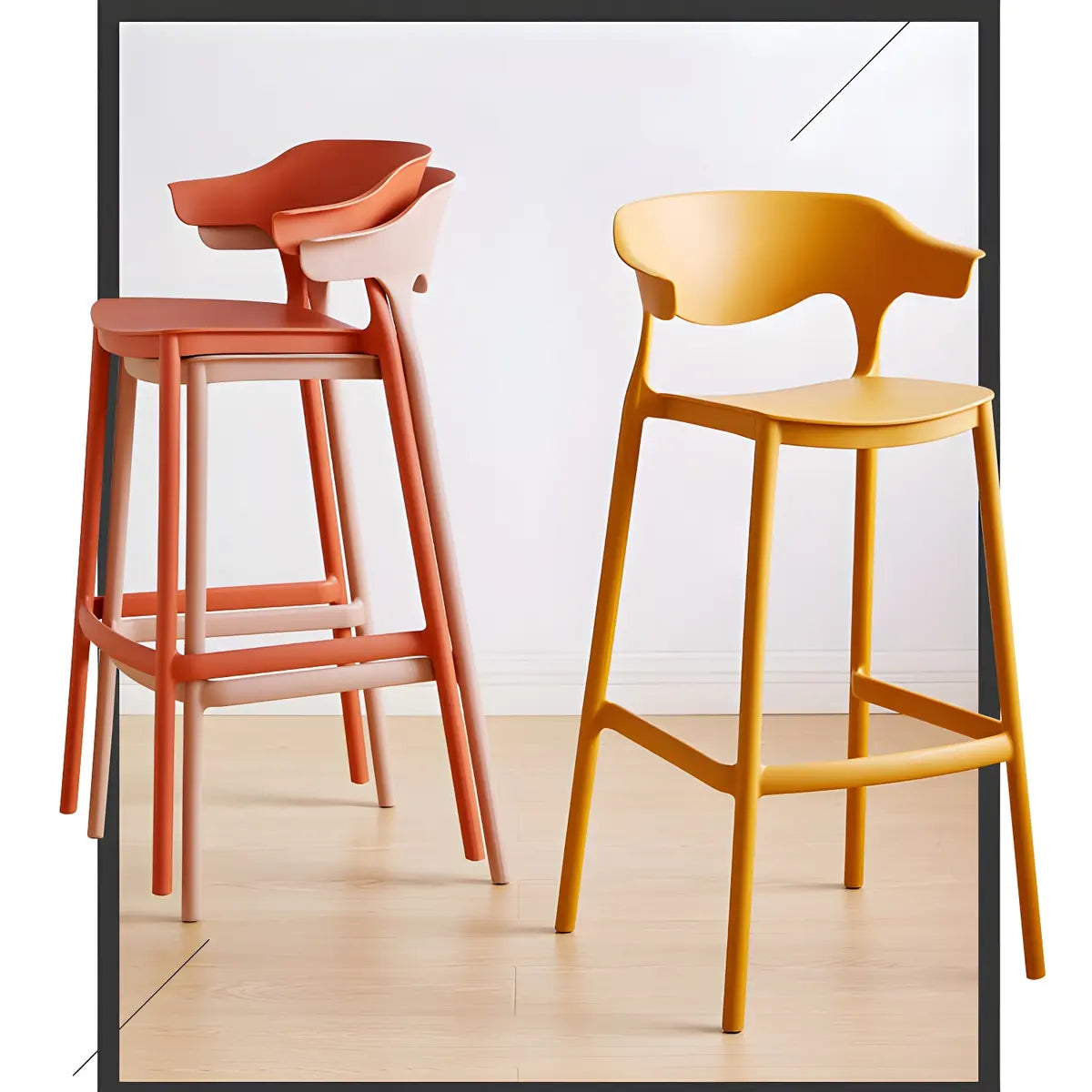 Multicolor Curved Plastic Low Back Bar Stool with Footrest Image - 23