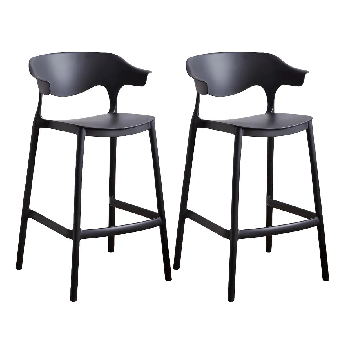 Multicolor Curved Plastic Low Back Bar Stool with Footrest Image - 4