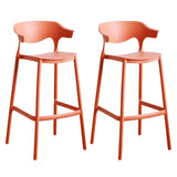 Multicolor Curved Plastic Low Back Bar Stool with Footrest Image - 50