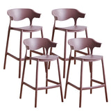 Multicolor Curved Plastic Low Back Bar Stool with Footrest Image - 86