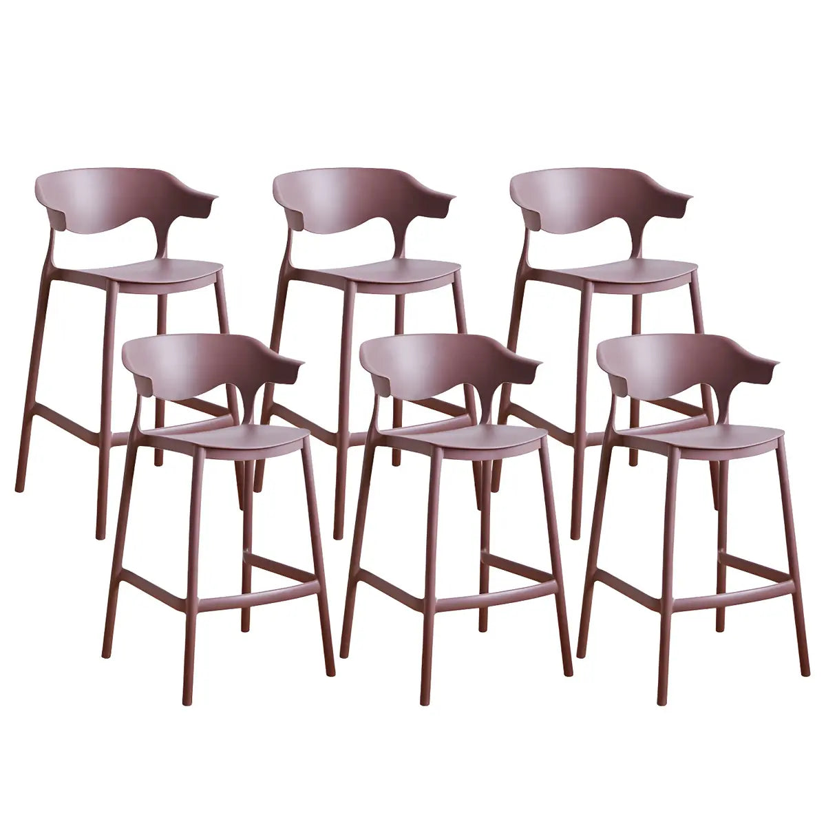 Multicolor Curved Plastic Low Back Bar Stool with Footrest Image - 87