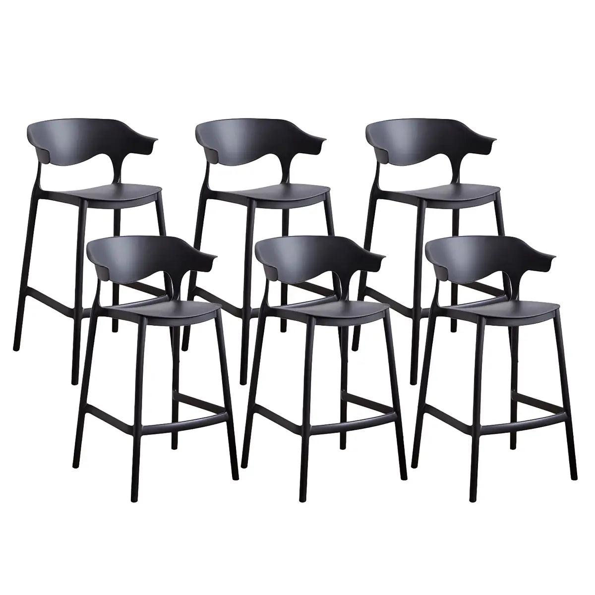 Multicolor Curved Plastic Low Back Bar Stool with Footrest Image - 8