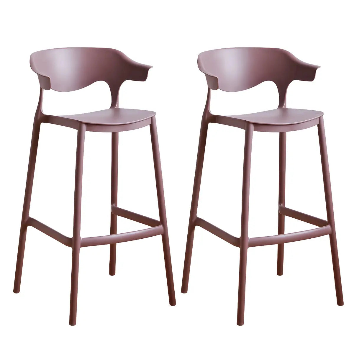 Multicolor Curved Plastic Low Back Bar Stool with Footrest Image - 90