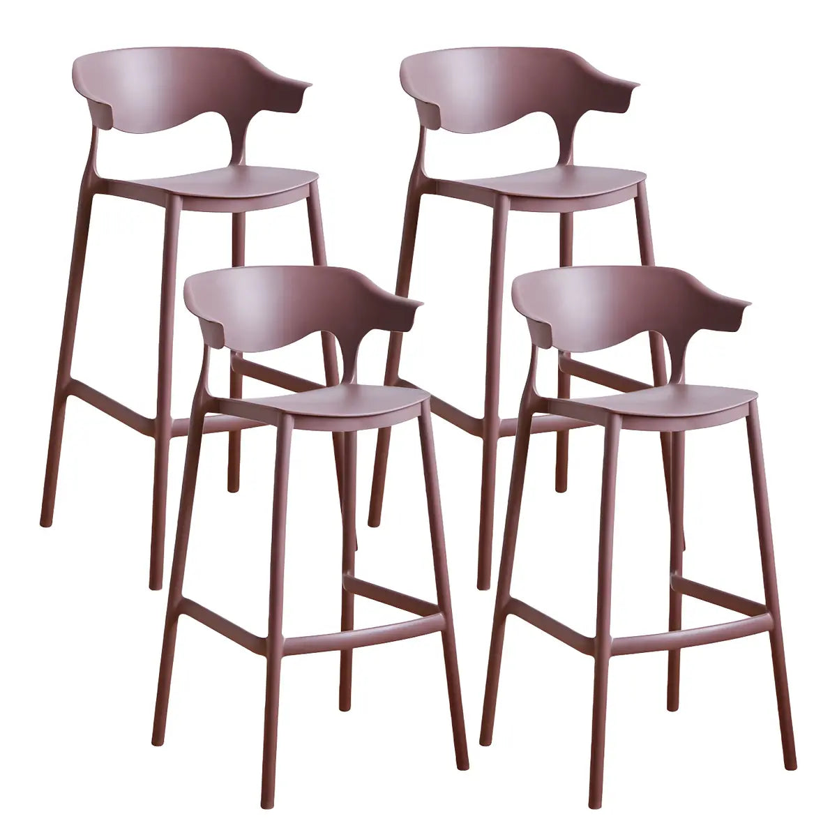 Multicolor Curved Plastic Low Back Bar Stool with Footrest Image - 91