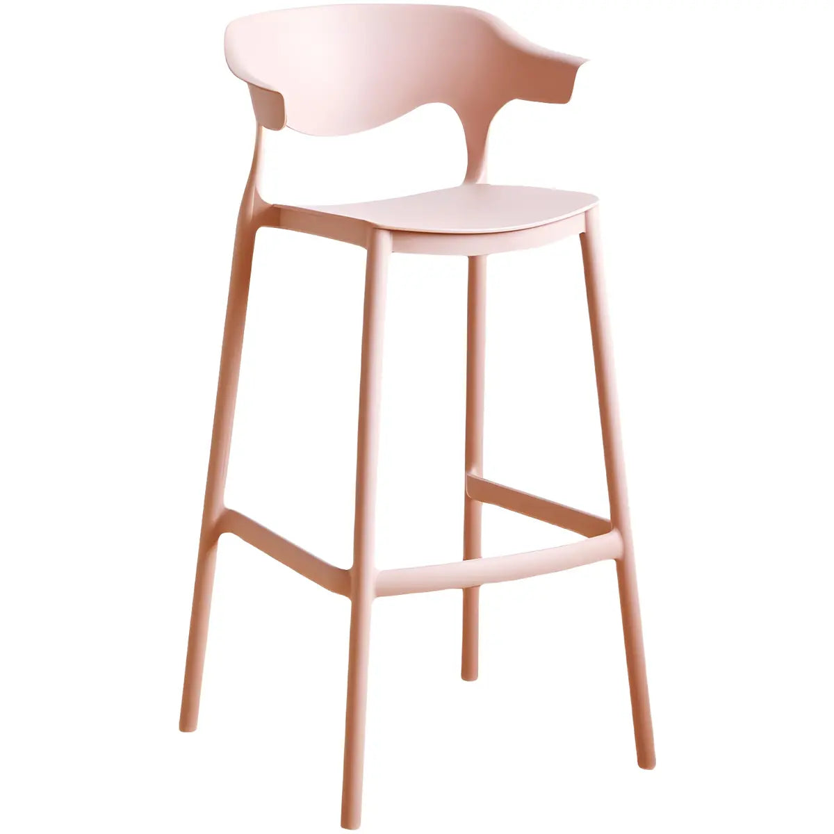 Multicolor Curved Plastic Low Back Bar Stool with Footrest Image - 9