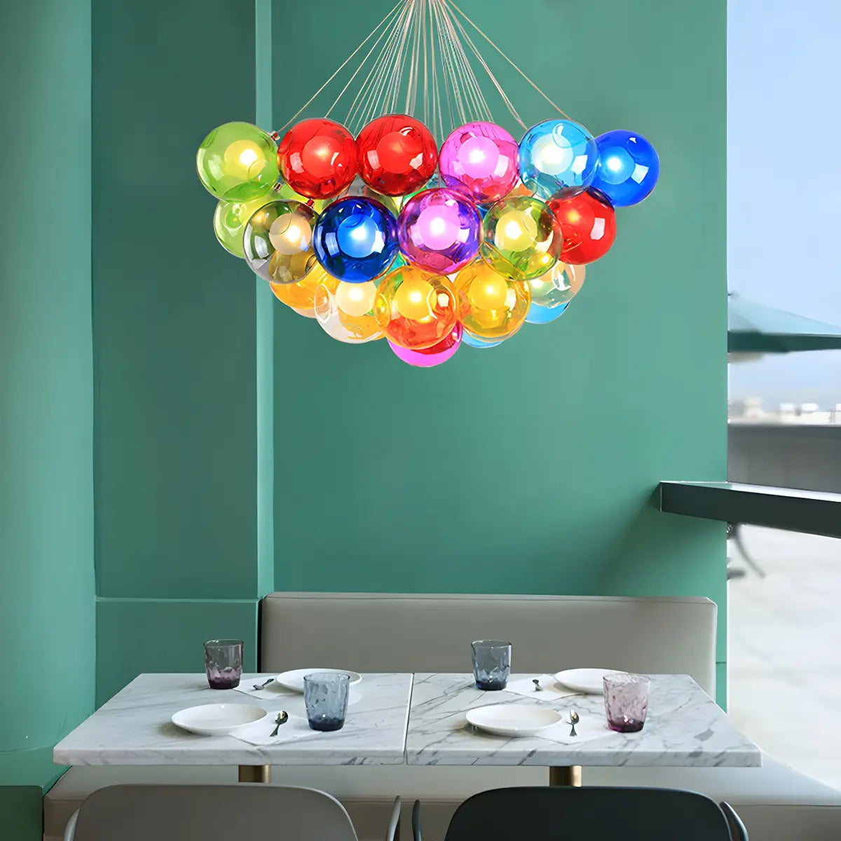 Multicolor Glass Bubble Dining Room Haning Chandelier Image - 18