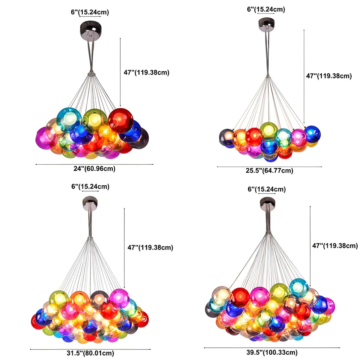 Multicolor Glass Bubble Dining Room Haning Chandelier 