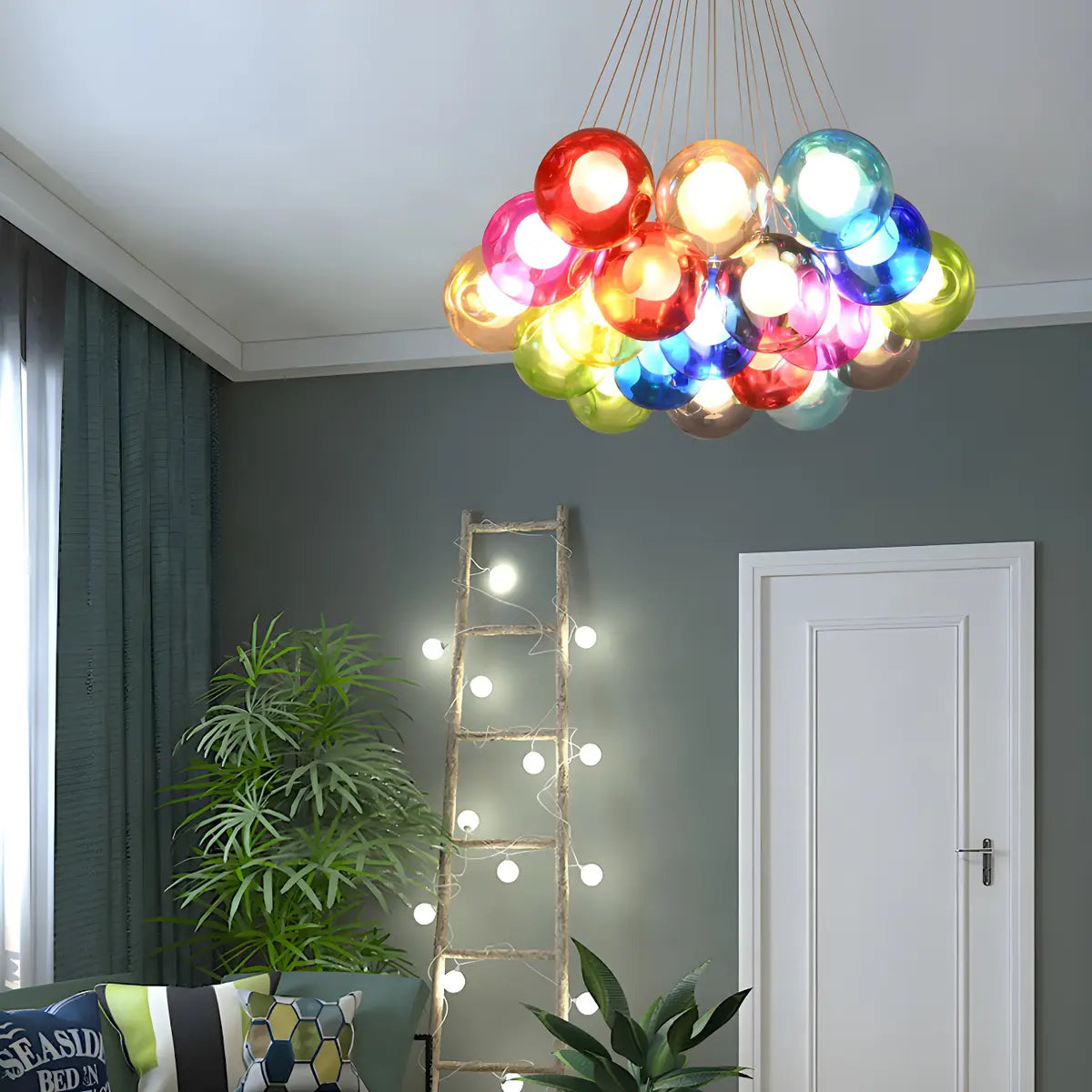 Multicolor Glass Bubble Dining Room Haning Chandelier Image - 8