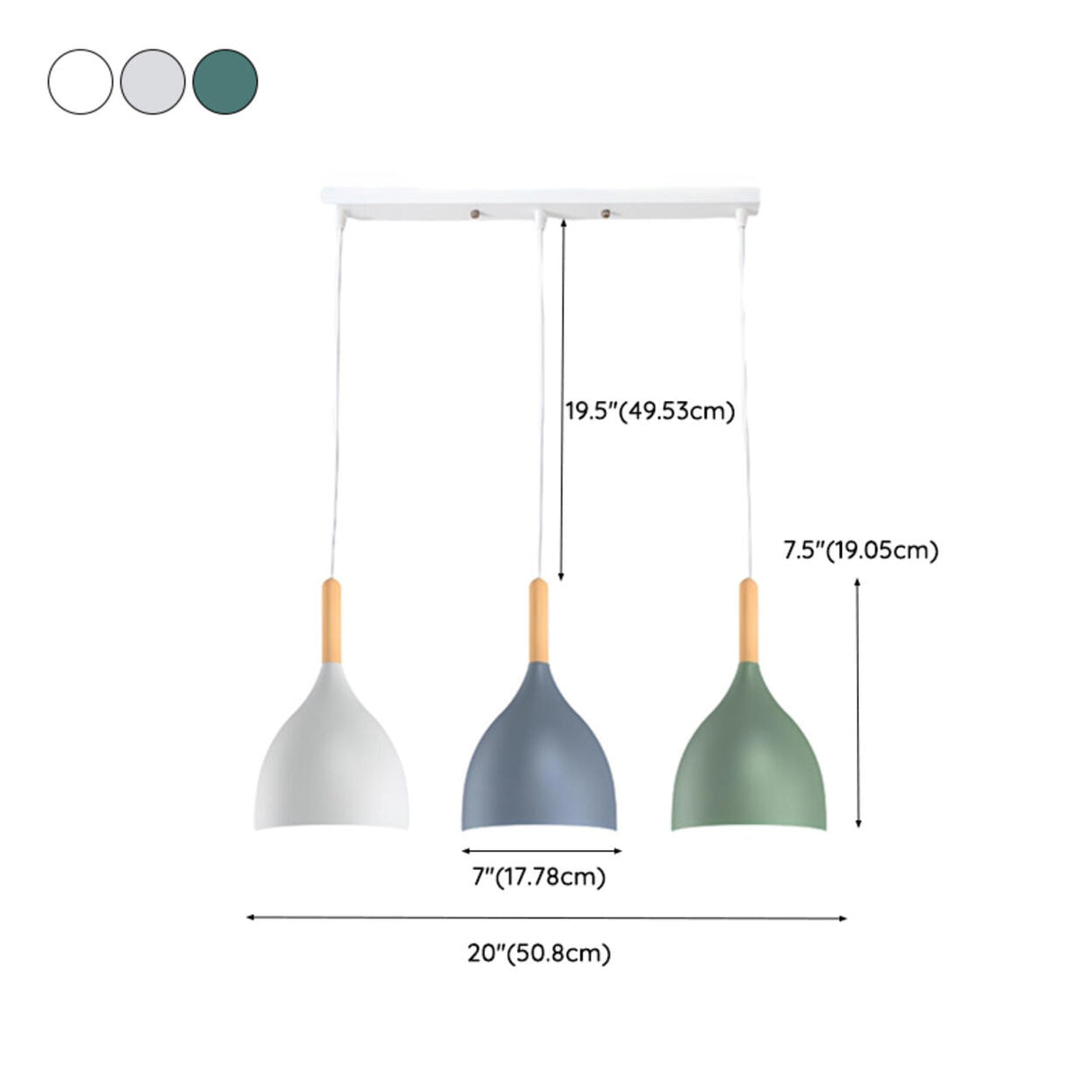 Multicolor Modern 3-Light Cone Island Pendant Light 