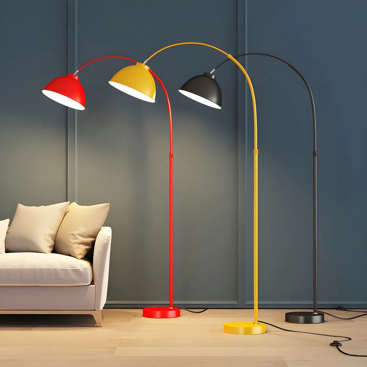 Multicolor Simple Dome and Arc Metal LED Floor Lamp Image - 1